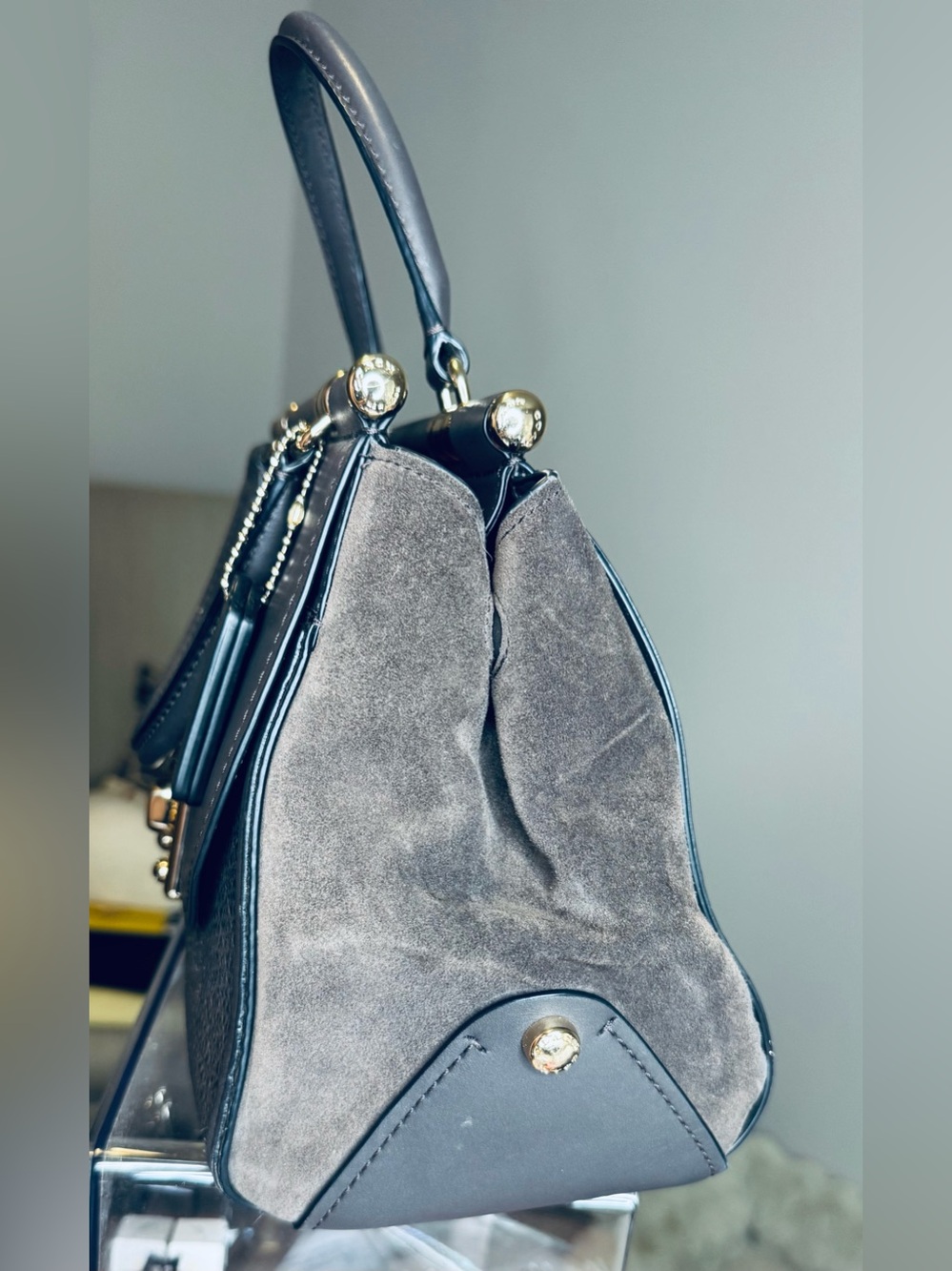 Coach Large Drifter Chocolate Suede & Pebbled Gold Hardware - Picture 5 of 10